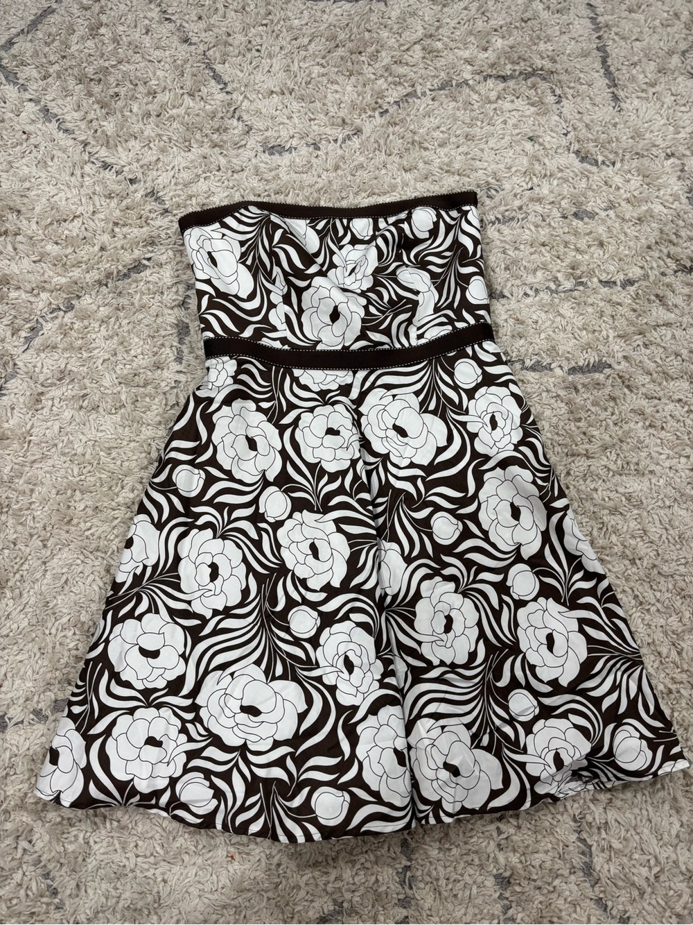 Ann Taylor Strapless Floral Fit-and-Flare Dress in Black & White